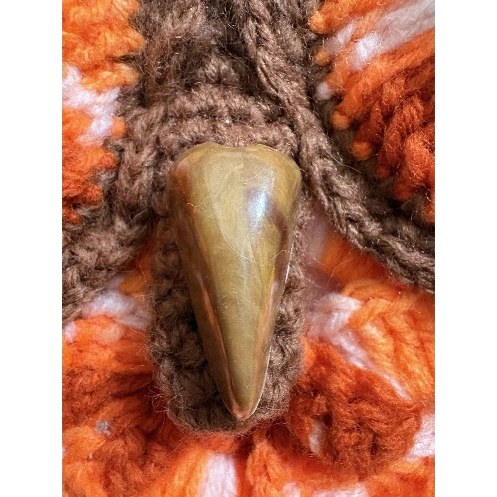 Handmade Crocheted Owl Towel Holder White Brown Orange Retro Vintage MCM Decor